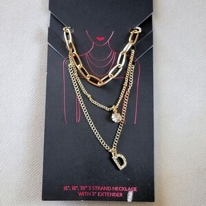 3 Strand Letter D Rhinestone Initial Necklace